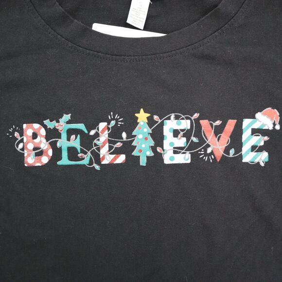 Love Affair Shirt Womens S Black Round Neck Long Sleeve Believe Print Tee - Picture 2 of 16